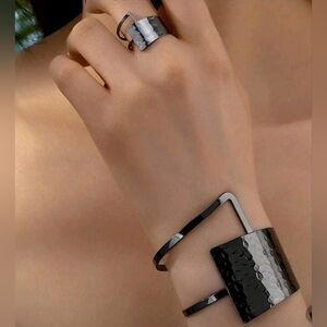 Black and Silver Bracelet and Ring Set